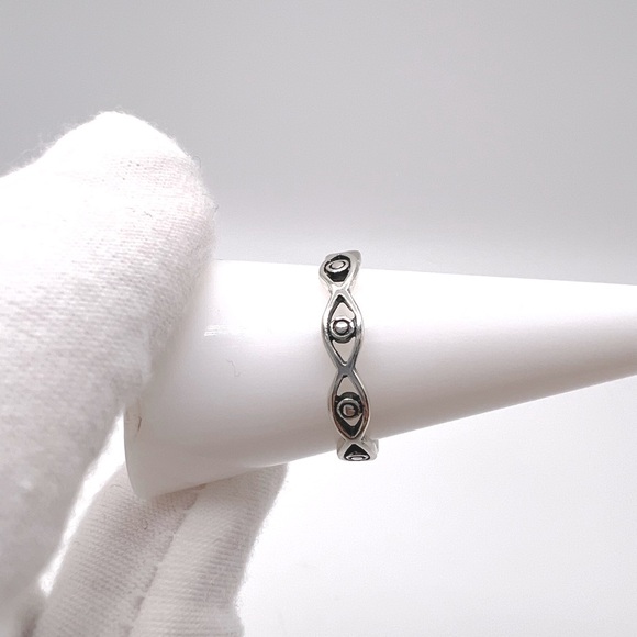 .925 Sterling Silver Evil Eye Band Ring - Picture 6 of 14